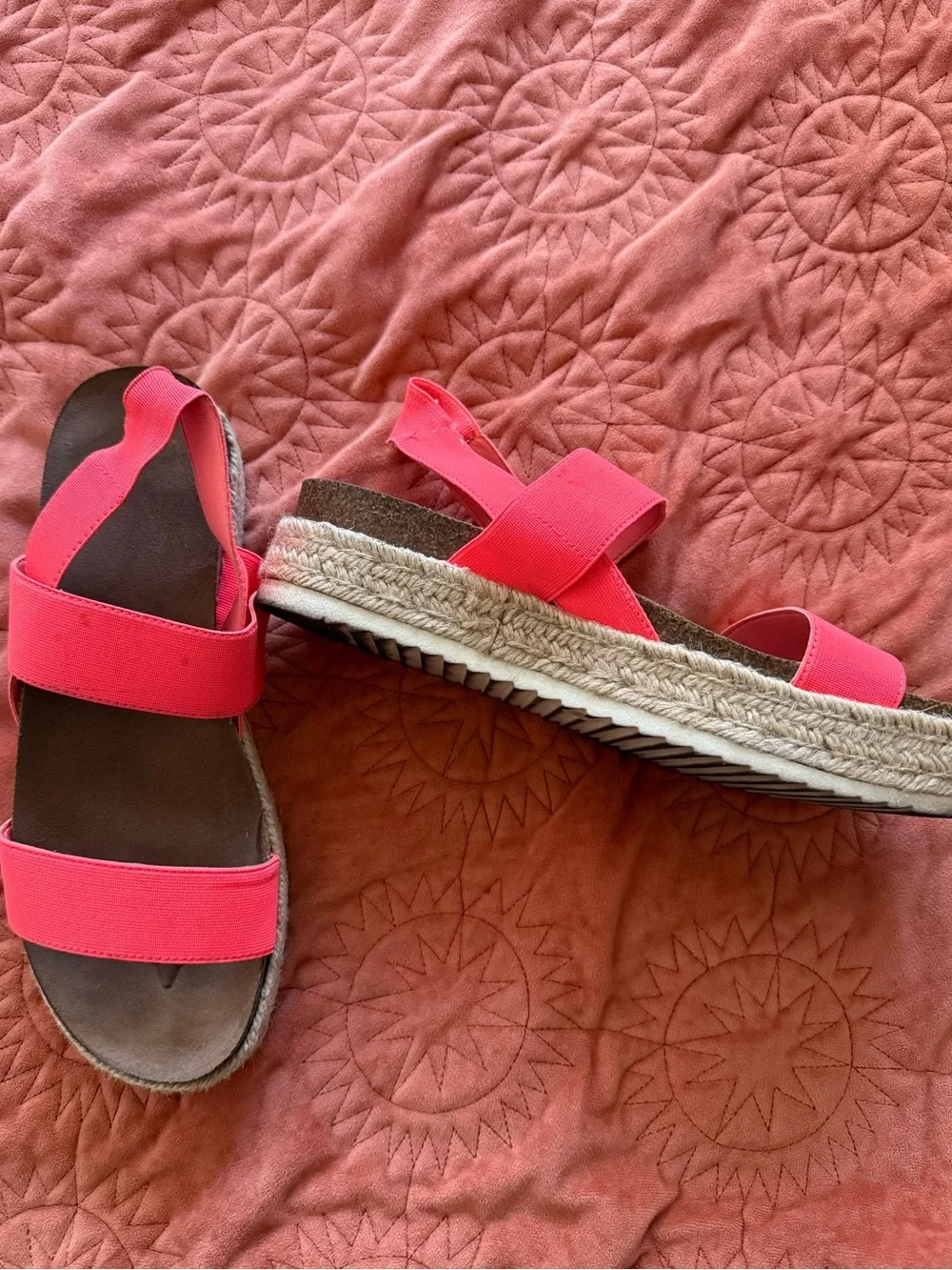 Madden Girl Women’s Neon Coral Elastic Strap Sandals